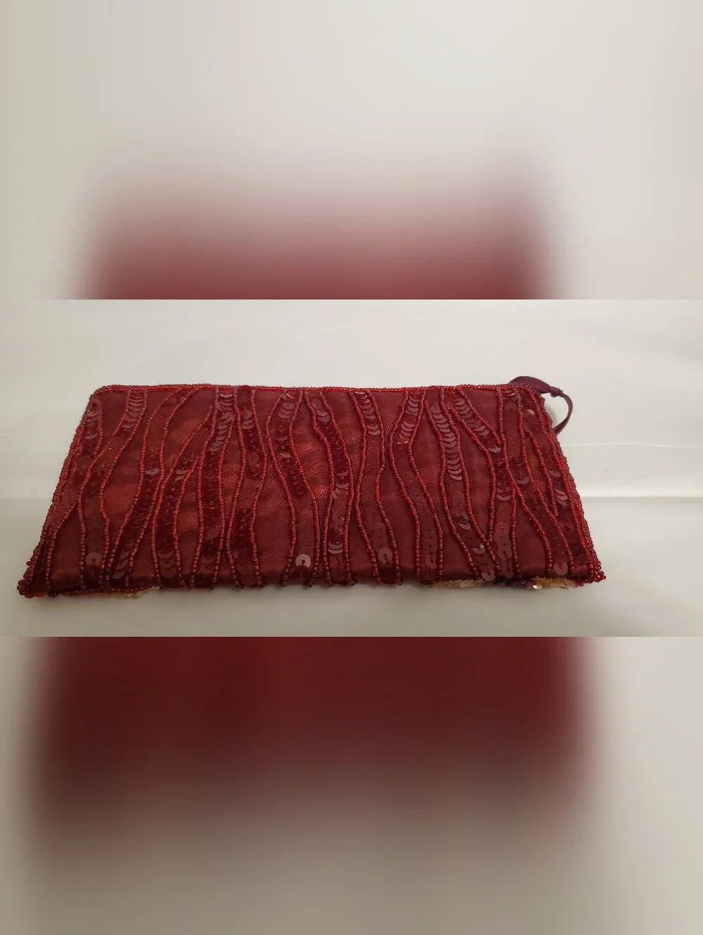 Vintage 90s Y2K Artsy Satin Sequin Embellished Women's Clutch Zip Pouch
